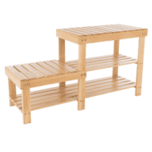 Natural Tier Bamboo Shoe Rack with Seats