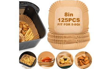 125Pcs Air Fryer Paper Liners, Non-Stick Disposable Parchment Paper for Microwave, Square (8IN)