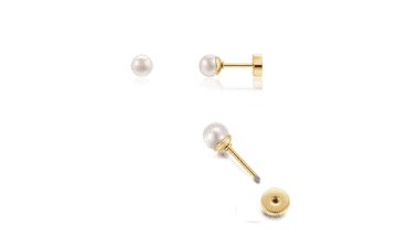 6mm Pearl Stud Earrings Flat Screw Back - Hypoallergenic 316L Surgical Steel Piercing Jewelry