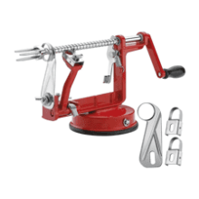 Apple Peeler Corer, Durable Chrome Cast Magnesium Alloy Slicer with Stainless Steel Blades and Powerful Suction Base (Red)