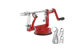 Apple Peeler Corer, Durable Chrome Cast Magnesium Alloy Slicer with Stainless Steel Blades and Powerful Suction Base (Red)