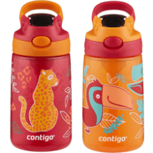 Contigo Aubrey Kids Water Bottle with Silicone Straw and Spill-Proof Lid, Dishwasher Safe, 14oz 2-Pack - Cheetah & Toucans