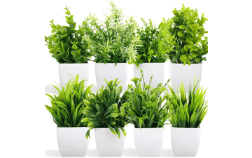 Dekorly® Artificial Potted Plants - 8 Pack Plastic Eucalyptus Small Indoor Houseplants for Home Decor, Bathroom, Office, Farmhouse - Green