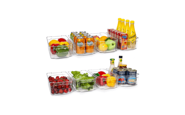 HOOJO Refrigerator Organizer Bins - 8pcs Clear Plastic Bins For Fridge, Freezer, Kitchen Cabinet, Pantry Organization