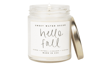 Hello Fall Candle | Cinnamon, Apples, and Clove Autumn Scented Soy Candles for Home | 9oz Clear Jar, 40 Hour Burn Time