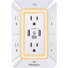 POWRUI Multi Plug Outlet Surge Protector with USB Ports and Night Light - White