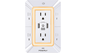 POWRUI Multi Plug Outlet Surge Protector with USB Ports and Night Light - White