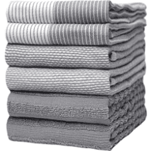 Premium Kitchen Hand Towels 6 Pack Large Cotton Dish Flat Terry Highly Absorbent Tea Towels Set Gray