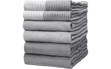 Premium Kitchen Hand Towels 6 Pack Large Cotton Dish Flat Terry Highly Absorbent Tea Towels Set Gray