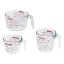 Pyrex Glass Measuring Cup Set - 3 Piece, 1-Cup, 2-Cup, and 4-Cup, Tempered Glass, Dishwasher, Freezer, Microwave, Oven Safe