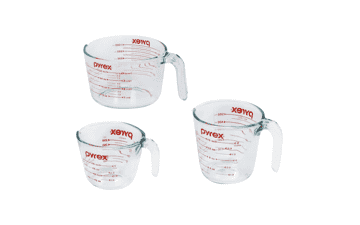 Pyrex Glass Measuring Cup Set - 3 Piece, 1-Cup, 2-Cup, and 4-Cup, Tempered Glass, Dishwasher, Freezer, Microwave, Oven Safe