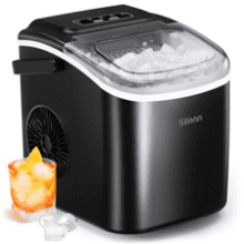 Silonn Countertop Ice Maker - 9 Cubes in 6 Mins - 26lbs in 24Hrs - Self-Cleaning - Ice Scoop and Basket - 2 Sizes of Bullet Ice - Home Kitchen Office Bar Party - Black