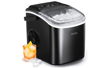 Silonn Countertop Ice Maker - 9 Cubes in 6 Mins - 26lbs in 24Hrs - Self-Cleaning - Ice Scoop and Basket - 2 Sizes of Bullet Ice - Home Kitchen Office Bar Party - Black