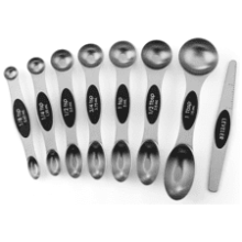 Spring Chef Magnetic Measuring Spoons Set - Strong N45 Magnets, Heavy Duty Stainless Steel, Fits in Kitchen Spice Jars - Baking & Cooking, BPA Free - Black, Set of 8 with Leveler