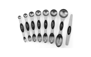 Spring Chef Magnetic Measuring Spoons Set - Strong N45 Magnets, Heavy Duty Stainless Steel, Fits in Kitchen Spice Jars - Baking & Cooking, BPA Free - Black, Set of 8 with Leveler