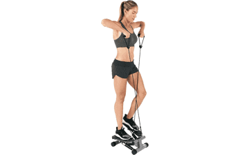 Sunny Health & Fitness Mini Stepper with Resistance Bands and Digital Monitor