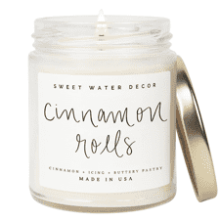 Sweet Water Decor Cinnamon Roll Candle | Fall Scented Candles for Home | 9oz Clear Jar, 40 Hour Burn Time | Non-Toxic | Made in the USA