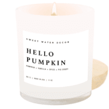 Sweet Water Decor Hello Pumpkin Soy Candle | Warm Spices | Vanilla | Whipped Cream | Buttery Pie Crust Scented Candle | 11oz White Jar Candle