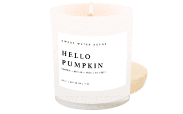 Sweet Water Decor Hello Pumpkin Soy Candle | Warm Spices | Vanilla | Whipped Cream | Buttery Pie Crust Scented Candle | 11oz White Jar Candle