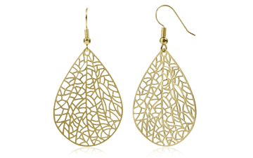 Teardrop Earrings, 14K Gold Plated Dangle Earrings, Handmade Filigree Earrings for Women