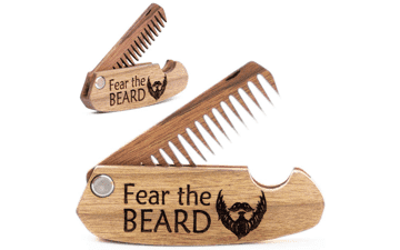 Wooden Beard Comb for Men - Folding Pocket Comb for Moustache and Beard Hair - Walnut Combs - Husband Anniversary Gift with Engraving