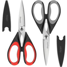 iBayam Kitchen Shears - Heavy Duty Meat and Poultry Scissors, Dishwasher Safe, Stainless Steel Utility Scissors - 2-Pack (Black Red, Black Gray)