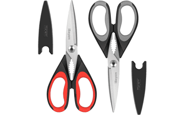 iBayam Kitchen Shears - Heavy Duty Meat and Poultry Scissors, Dishwasher Safe, Stainless Steel Utility Scissors - 2-Pack (Black Red, Black Gray)