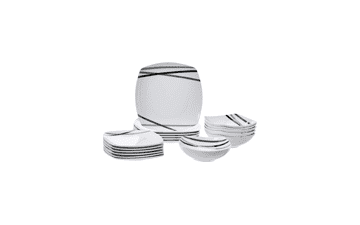 18-Piece Kitchen Dinnerware Set - Square Plates, Bowls, Service for 6 - Modern Beams