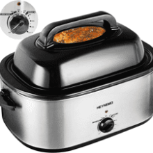 24Qt Electric Roaster Oven with Self-Basting Lid, Removable Pan, Cool-Touch Handles - Silver