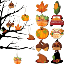 30 Pieces Fall Thanksgiving Wooden Ornaments - Pumpkin Cutouts, Colorful Turkey, Maple Leaves, Acorn - Fall Hanging Ceiling Decor