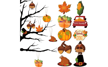 30 Pieces Fall Thanksgiving Wooden Ornaments - Pumpkin Cutouts, Colorful Turkey, Maple Leaves, Acorn - Fall Hanging Ceiling Decor