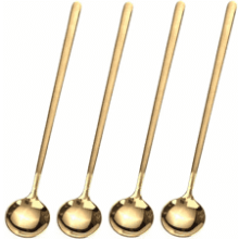 4 PCS 6.7 Inches Coffee Spoons - Stirring Spoons, Tea Spoons Long Handle, Gold Teaspoons, Ice Tea Spoons, Gold Espresso Spoons Stainless Steel