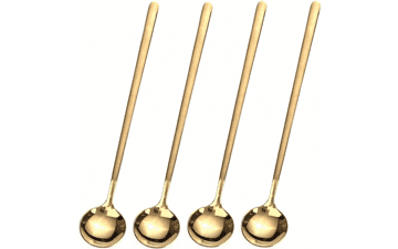 4 PCS 6.7 Inches Coffee Spoons - Stirring Spoons, Tea Spoons Long Handle, Gold Teaspoons, Ice Tea Spoons, Gold Espresso Spoons Stainless Steel