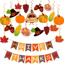 42Pcs Pre-Assembled GIVE THANKS Banner Hanging Swirls Thanksgiving Decor