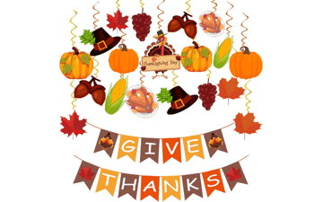 42Pcs Pre-Assembled GIVE THANKS Banner Hanging Swirls Thanksgiving Decor