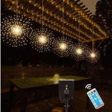 5 Pack Solar Starburst Sphere Lights - 200 LED Firework Lights - 8 Modes Dimmable - Waterproof Hanging Fairy Light - Copper Wire Lights for Patio Parties Christmas (Warm White)