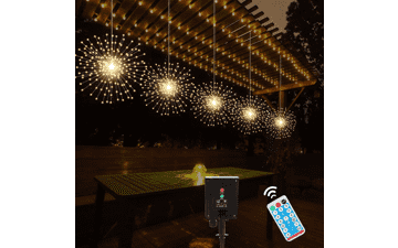 5 Pack Solar Starburst Sphere Lights - 200 LED Firework Lights - 8 Modes Dimmable - Waterproof Hanging Fairy Light - Copper Wire Lights for Patio Parties Christmas (Warm White)