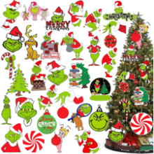 60Pcs Grinch Christmas Tree Decorations - Tree Ornaments Hanging Ornament Decor for Christmas Tree Indoors Home Decor