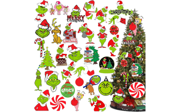 60Pcs Grinch Christmas Tree Decorations - Tree Ornaments Hanging Ornament Decor for Christmas Tree Indoors Home Decor