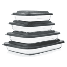 8-Piece Deep Glass Baking Dish Set with Plastic Lids - Rectangular Bakeware for Lasagna, Leftovers, Cooking - Gray