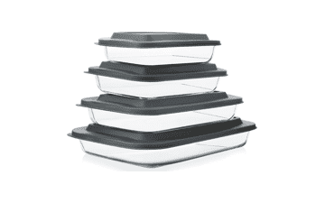 8-Piece Deep Glass Baking Dish Set with Plastic Lids - Rectangular Bakeware for Lasagna, Leftovers, Cooking - Gray