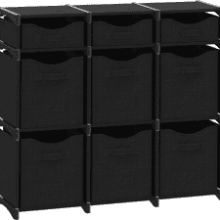 9 Cube Closet Organizers and Storage with Bins | Easy to Assemble Unit with Drawers | Room Organizer for Clothes, Baby Closet, Bedroom, Playroom, Dorm - Black