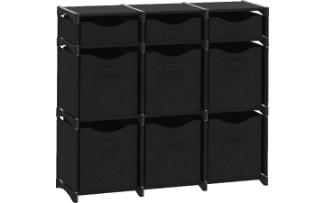 9 Cube Closet Organizers and Storage with Bins | Easy to Assemble Unit with Drawers | Room Organizer for Clothes, Baby Closet, Bedroom, Playroom, Dorm - Black