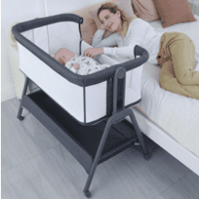 ANGELBLISS Baby Bassinet Bedside Crib with Storage Basket, Wheels, and Adjustable Height