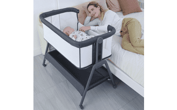 ANGELBLISS Baby Bassinet Bedside Crib with Storage Basket, Wheels, and Adjustable Height