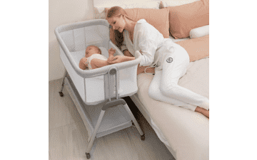 ANGELBLISS Baby Bassinet Bedside Sleeper - Portable, Folding, Adjustable Height - Beige