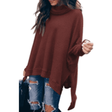 ANRABESS Women's Sweater - Fall 2023 Oversized Turtleneck Batwing Sleeve Waffle Knit Split Hem Tunic Pullover Tops