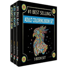 Adult Coloring Books Set - Designs from The Sky, Land & Sea