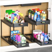 Aojia Under Sink Organizer with 2 Sliding Drawers - Bathroom and Kitchen Storage