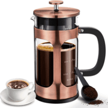 BAYKA 34oz French Press Coffee Maker, Glass Copper Stainless Steel, Heat Resistant Borosilicate Coffee Pot